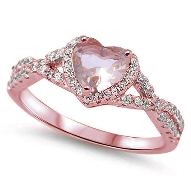 Heart Ring Genuine Sterling Silver 925 Morganite Clear CZ Height 9 mm Size 10 Heart Ring Genuine Sterling Silver 925 Morganite Clear CZ Height 9 mm Size 10